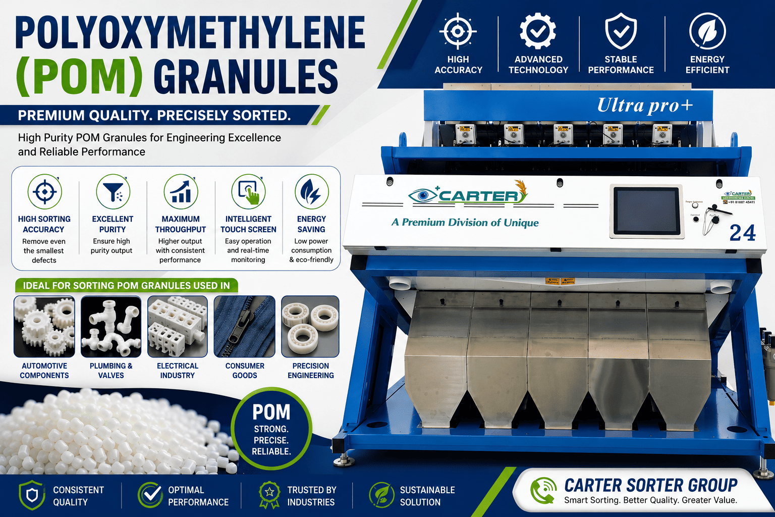 Polyoxymethylene (POM) Granules | Plastic Color Sorter